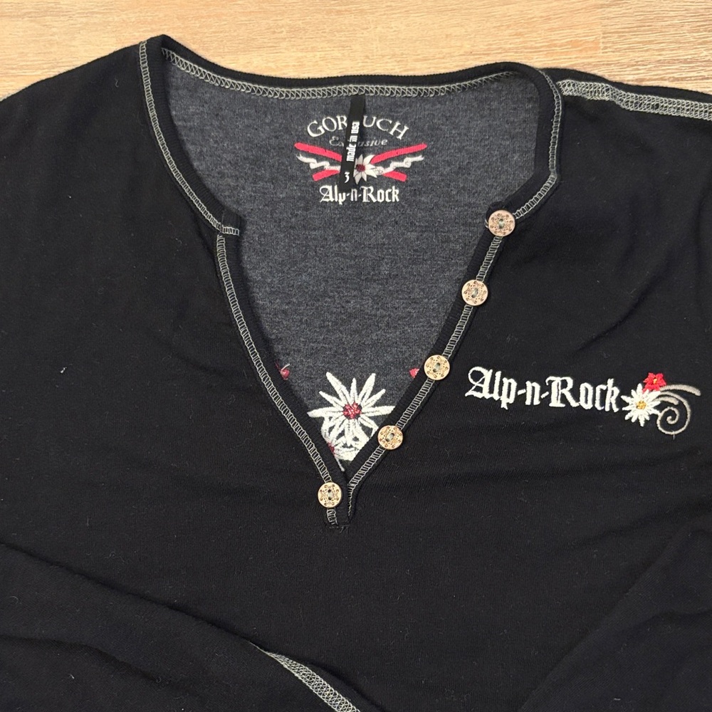 Alp N Rock Black and Gray Floral Buttoned Long Sleeve Tee
